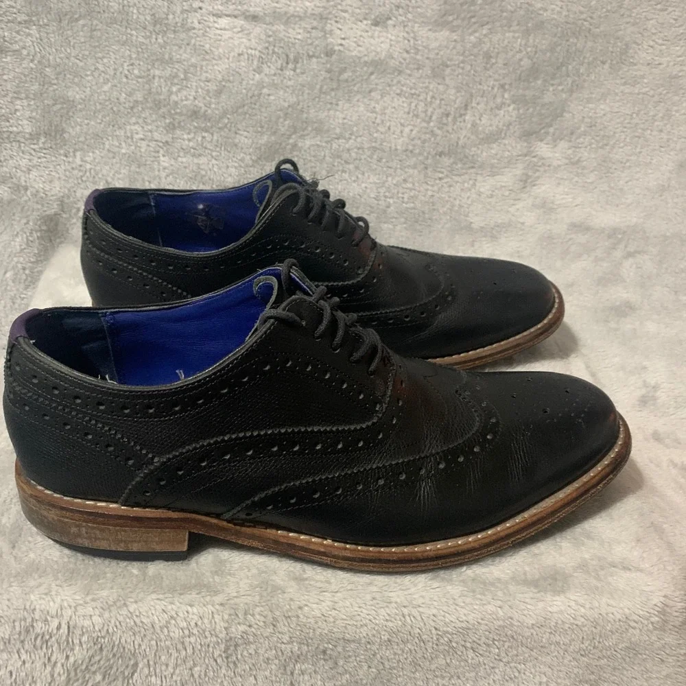Ted Baker London Guri7 Mens 10.5 Black Leather Wingtip Brogue Oxford Shoes‎